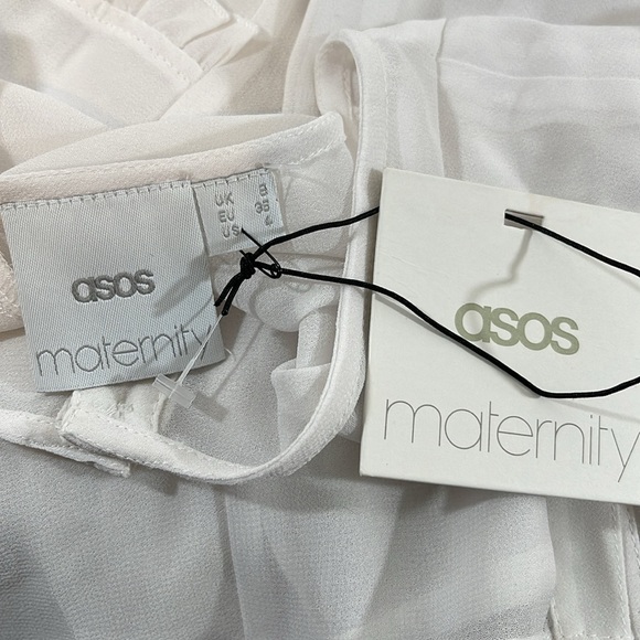 ASOS MATERNITY White Sheer Ruffle Trim Button Front Blouse Short Sleeve Sz 4 NEW - Picture 7 of 8